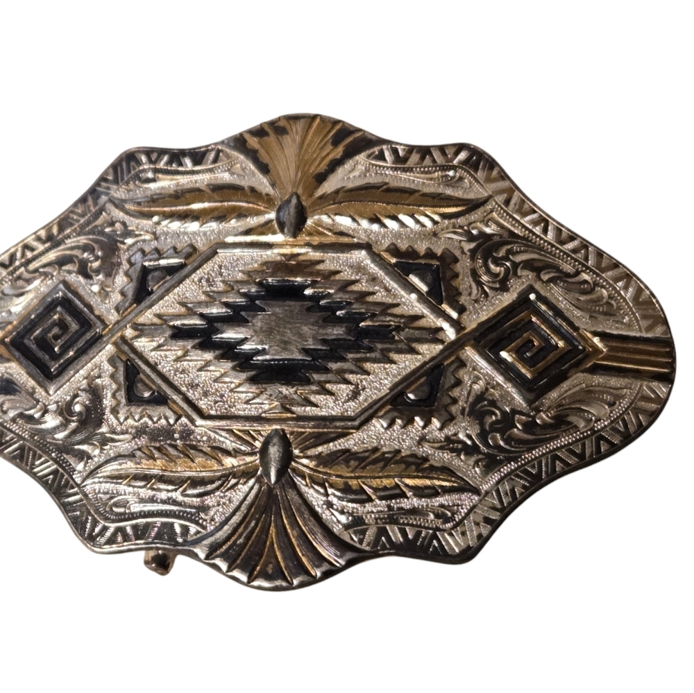 Montana Silversmith Western Belt Buckle Silver Gold Black Engraved Marked - Picture 6 of 6